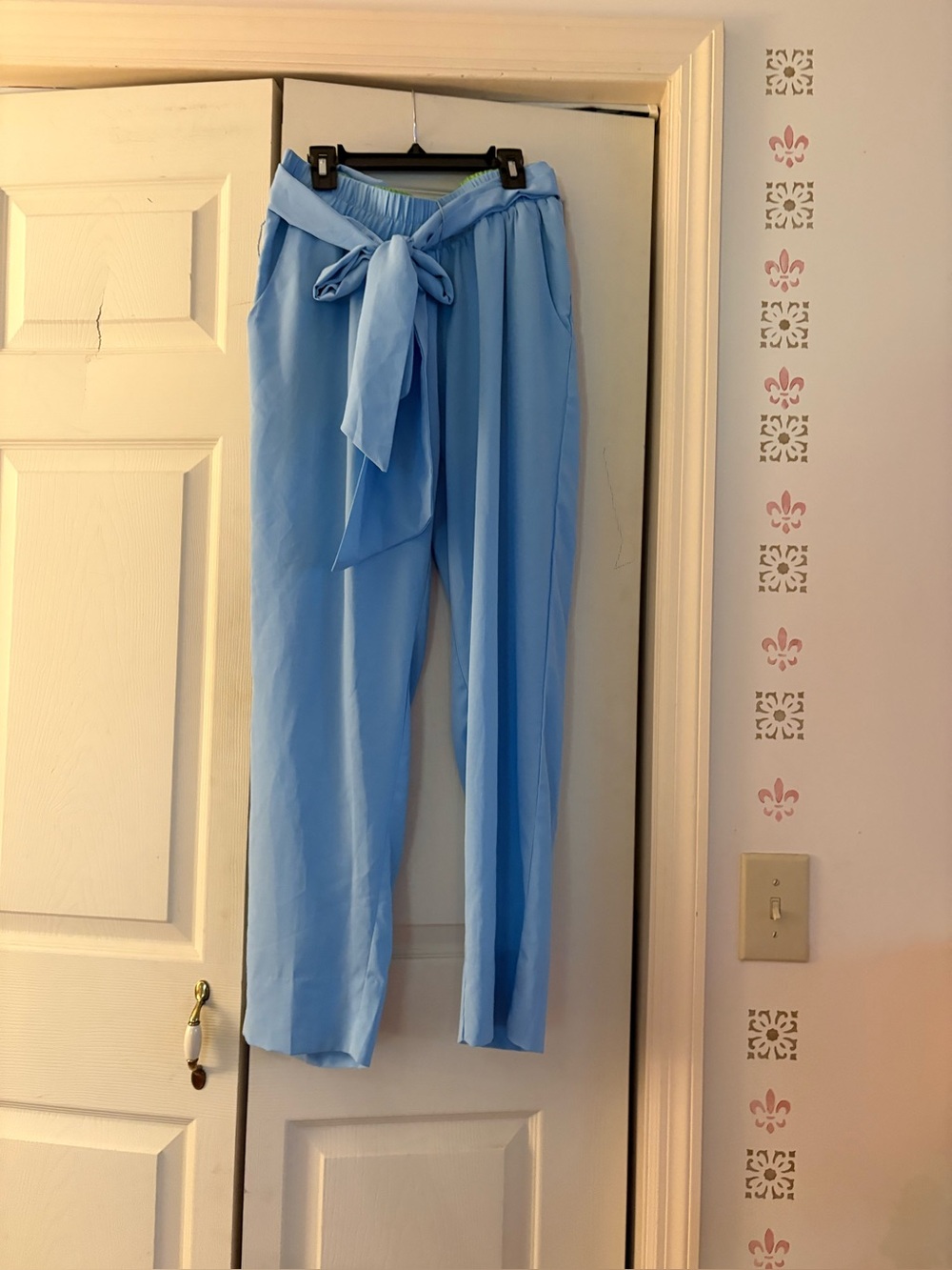 These pants are the Uptown Girl Easy Pant in the solid light blue shade "Silky H